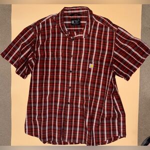 Carhartt Men’s Red Plaid Work Shirt Loose Fit Short Sleeve Button Up; Size 2XL